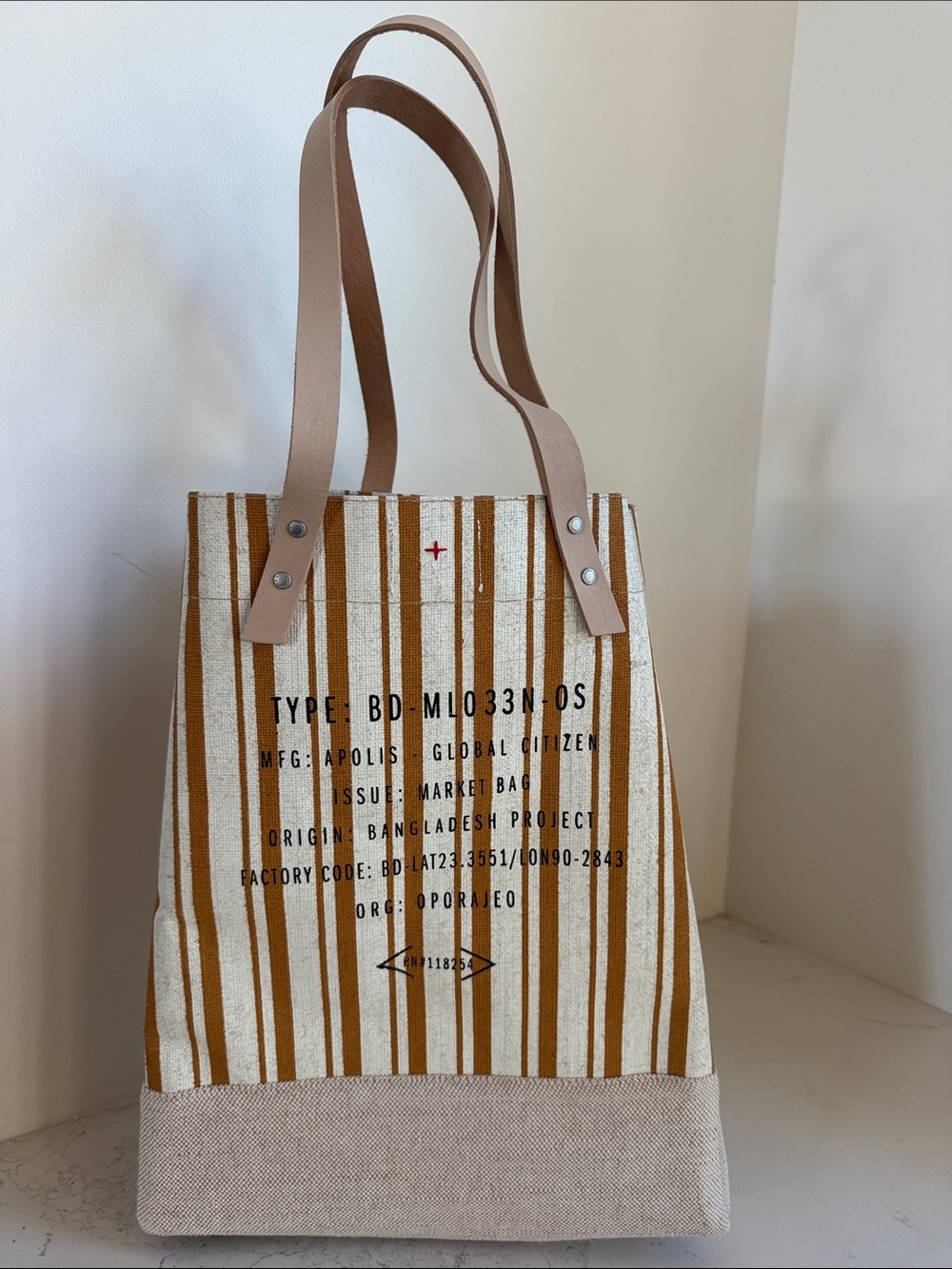 Apolis Global Citizen Market Tote Bag NEW Tan Gold Stripes